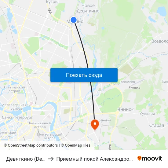 Девяткино (Devyatkino) to Приемный покой Александровской больницы map