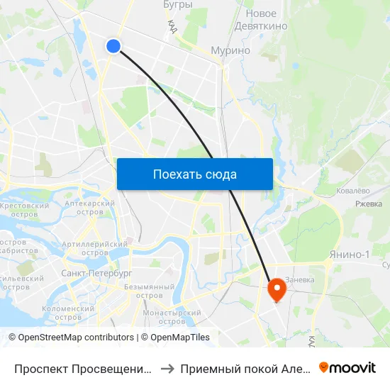 Проспект Просвещения (Prospekt Prosveschenya) to Приемный покой Александровской больницы map