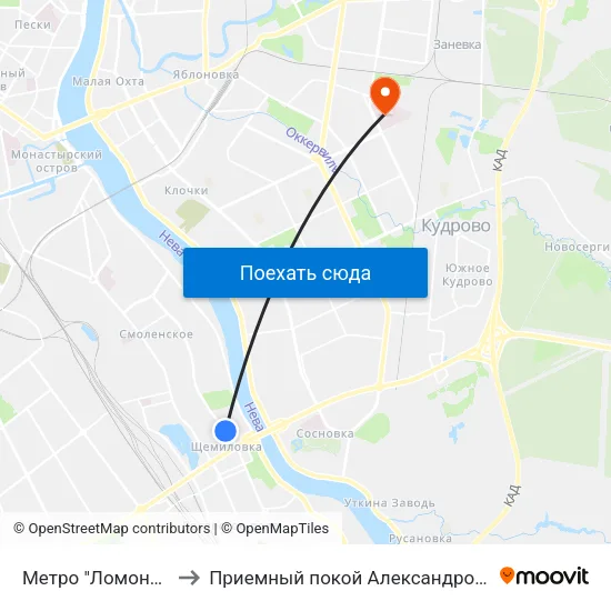 Метро "Ломоносовская" to Приемный покой Александровской больницы map