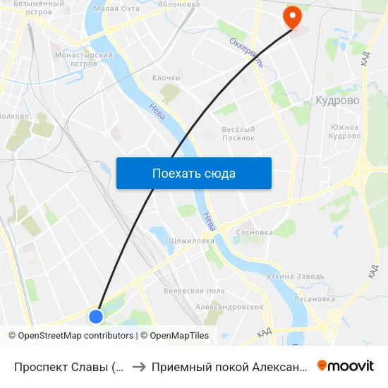 Проспект Славы (Prospekt Slavy) to Приемный покой Александровской больницы map