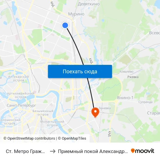 Ст. Метро Гражданский Пр. to Приемный покой Александровской больницы map