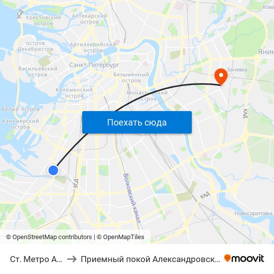 Ст. Метро Автово to Приемный покой Александровской больницы map