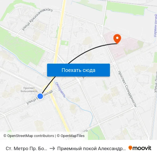 Ст. Метро Пр. Большевиков to Приемный покой Александровской больницы map