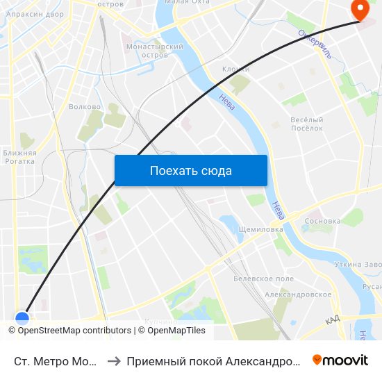 Ст. Метро Московская to Приемный покой Александровской больницы map