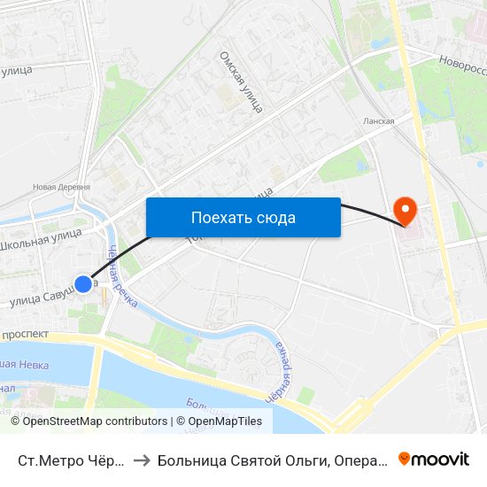 Ст.Метро Чёрная Речка to Больница Святой Ольги, Операционное Отделение map