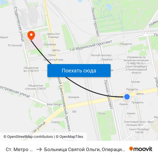 Ст. Метро Лесная to Больница Святой Ольги, Операционное Отделение map