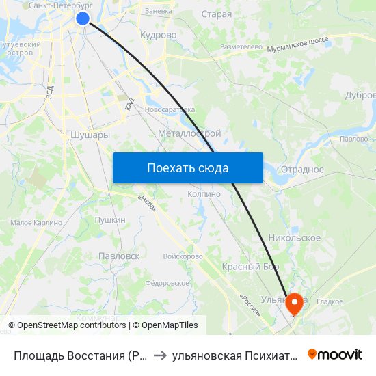 Площадь Восстания (Ploschad' Vosstaniya) to ульяновская Психиатрическая Больница map