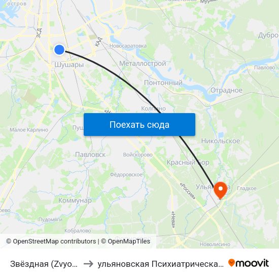 Звёздная (Zvyozdnaya) to ульяновская Психиатрическая Больница map