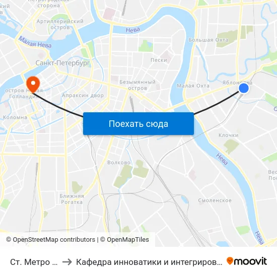 Ст. Метро Ладожская to Кафедра инноватики и интегрированных систем качества (ГУАП) map