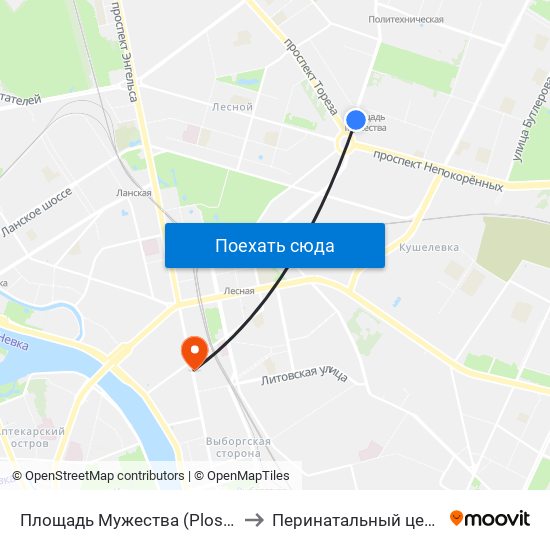 Площадь Мужества (Ploschad' Muzhestva) to Перинатальный центр СПбГПМУ map