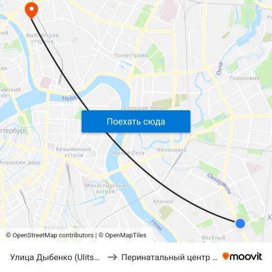 Улица Дыбенко (Ulitsa Dybenko) to Перинатальный центр СПбГПМУ map
