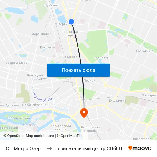 Ст. Метро Озерки to Перинатальный центр СПбГПМУ map