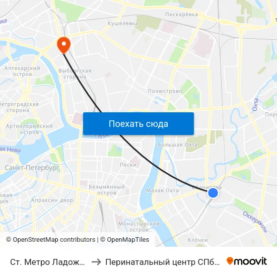 Ст. Метро Ладожская to Перинатальный центр СПбГПМУ map