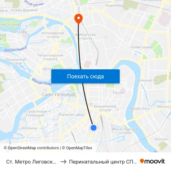 Ст. Метро Лиговский Пр. to Перинатальный центр СПбГПМУ map