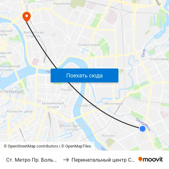 Ст. Метро Пр. Большевиков to Перинатальный центр СПбГПМУ map