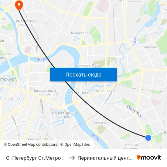 С.-Петербург  Ст.Метро Ул.Дыбенко to Перинатальный центр СПбГПМУ map