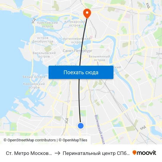 Ст. Метро Московская to Перинатальный центр СПбГПМУ map