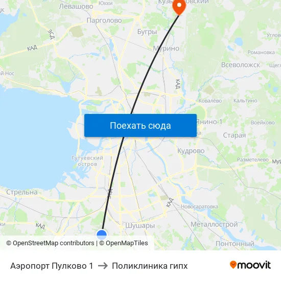 Аэропорт Пулково 1 to Поликлиника гипх map