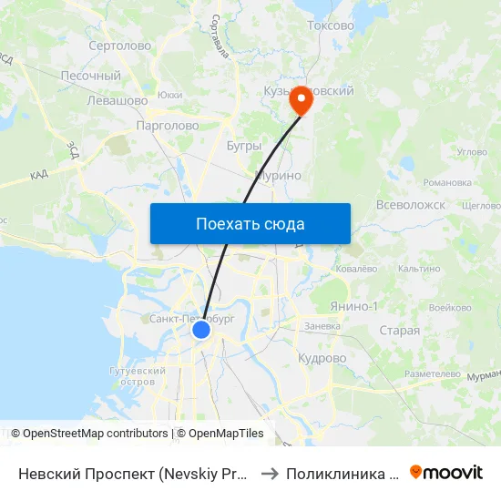 Невский Проспект (Nevskiy Prospekt) to Поликлиника гипх map