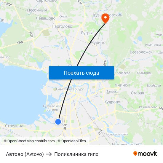 Автово (Avtovo) to Поликлиника гипх map