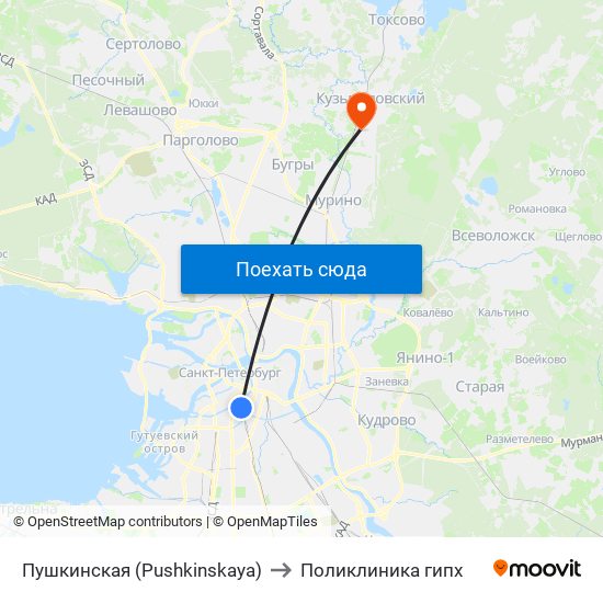 Пушкинская (Pushkinskaya) to Поликлиника гипх map