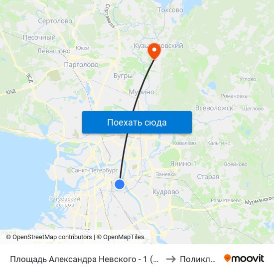 Площадь Александра Невского - 1 (Ploschad' Aleksandra Nevskogo - 1) to Поликлиника гипх map