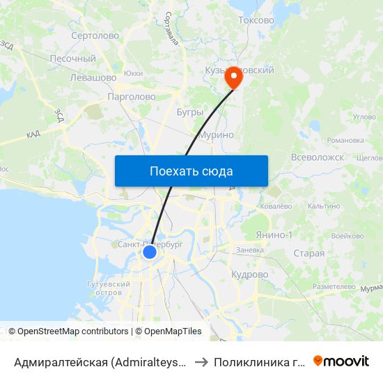 Адмиралтейская (Admiralteyskaya) to Поликлиника гипх map