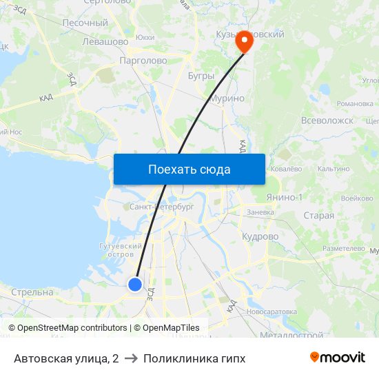 Автовская улица, 2 (станция метро Автово) to Поликлиника гипх map