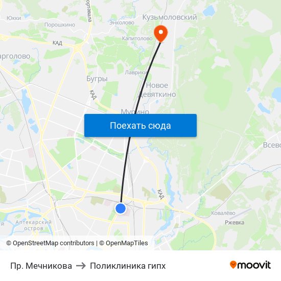 Пр. Мечникова to Поликлиника гипх map
