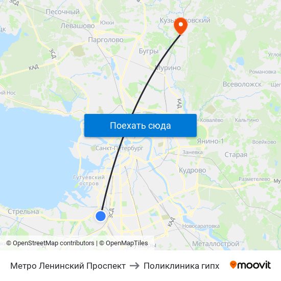 Метро Ленинский Проспект to Поликлиника гипх map