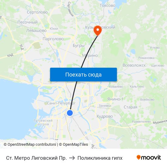 Ст. Метро Лиговский Пр. to Поликлиника гипх map