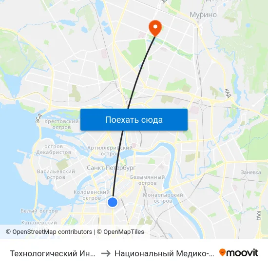 Технологический Институт - 2 (Tekhnologicheskiy Institut - 2) to Национальный Медико-хирургический Центр Имени Н. И. Пирогова map