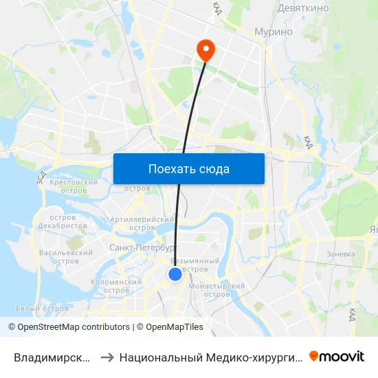 Владимирская (Vladimirskaya) to Национальный Медико-хирургический Центр Имени Н. И. Пирогова map