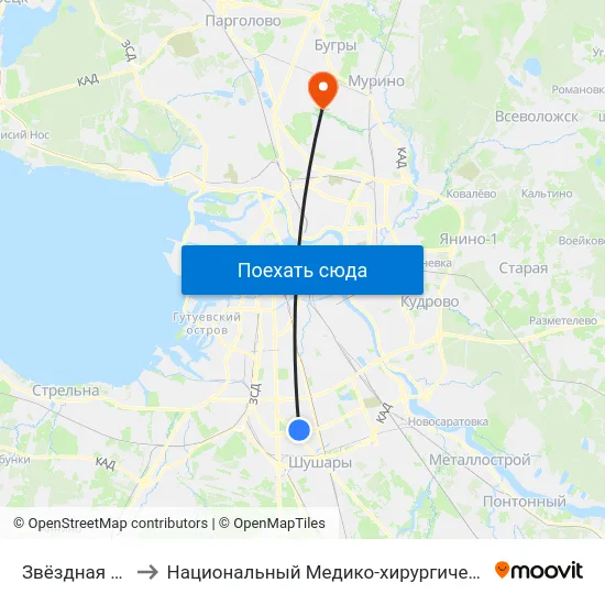 Звёздная (Zvyozdnaya) to Национальный Медико-хирургический Центр Имени Н. И. Пирогова map