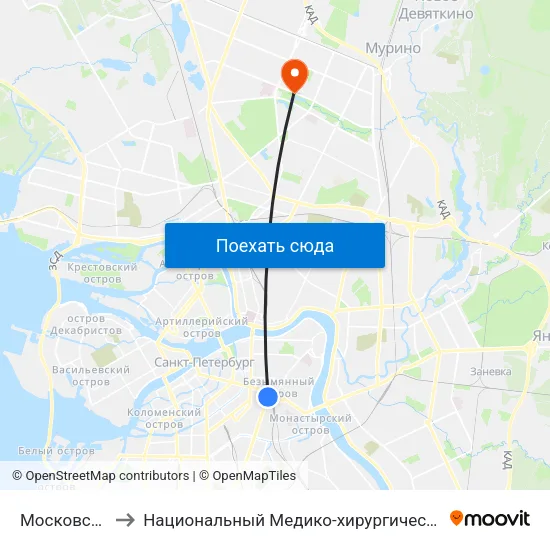 Московский Вокзал to Национальный Медико-хирургический Центр Имени Н. И. Пирогова map