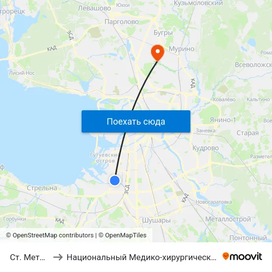 Ст. Метро Автово to Национальный Медико-хирургический Центр Имени Н. И. Пирогова map