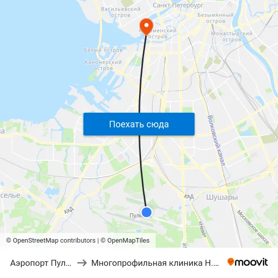 Аэропорт Пулково 1 to Многопрофильная клиника Н.М Пирогова map