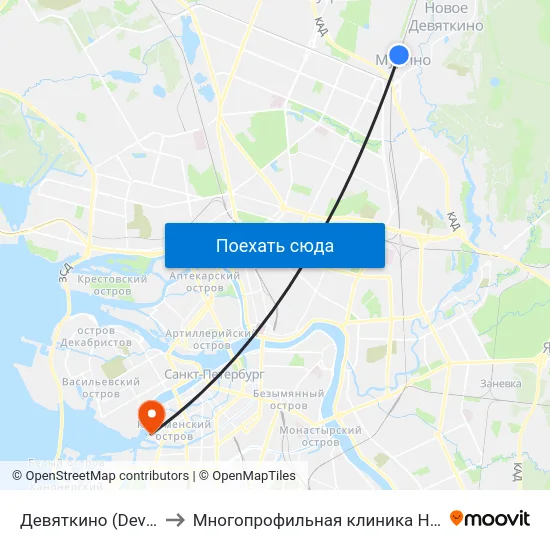 Девяткино (Devyatkino) to Многопрофильная клиника Н.М Пирогова map