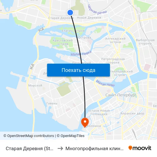 Старая Деревня (Staraya Derevnya) to Многопрофильная клиника Н.М Пирогова map