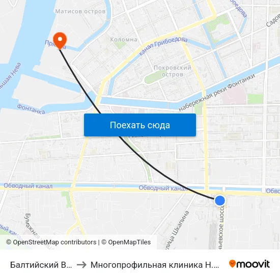 Балтийский Вокзал to Многопрофильная клиника Н.М Пирогова map