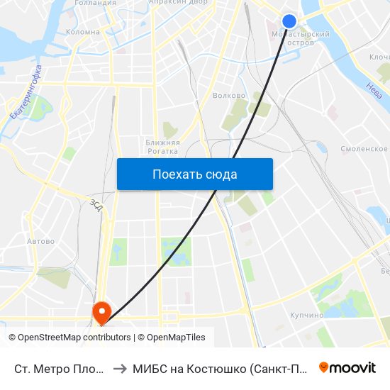 Ст. Метро Площадь Ал. Невского to МИБС на Костюшко (Санкт-Петербург), центр МРТ-диагностики map