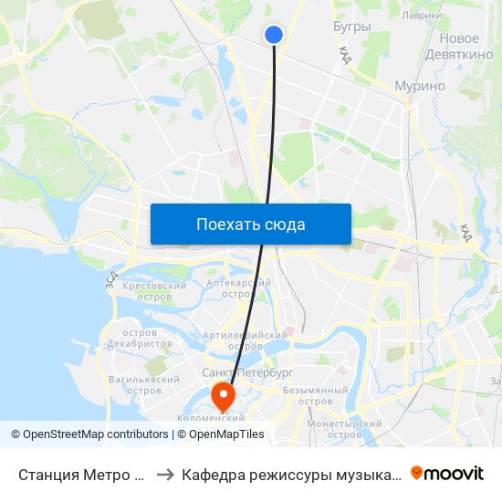 Станция Метро «Парнас» to Кафедра режиссуры музыкального театра map