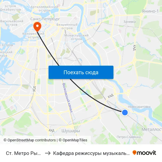 Ст. Метро Рыбацкое to Кафедра режиссуры музыкального театра map