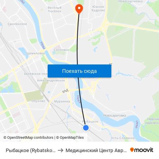 Рыбацкое (Rybatskoye) to Медицинский Центр Аврора map