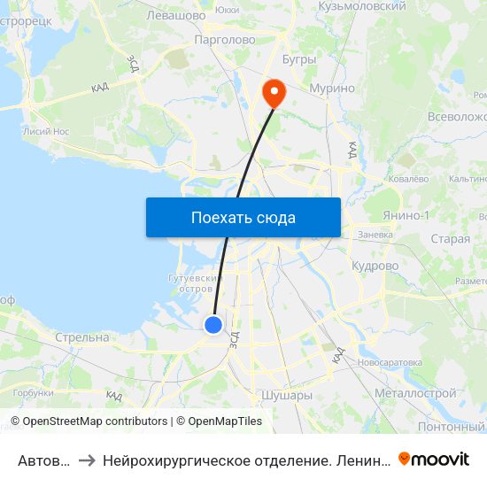 Автово (Avtovo) to Нейрохирургическое отделение. Ленинградской областной клинической больницы map
