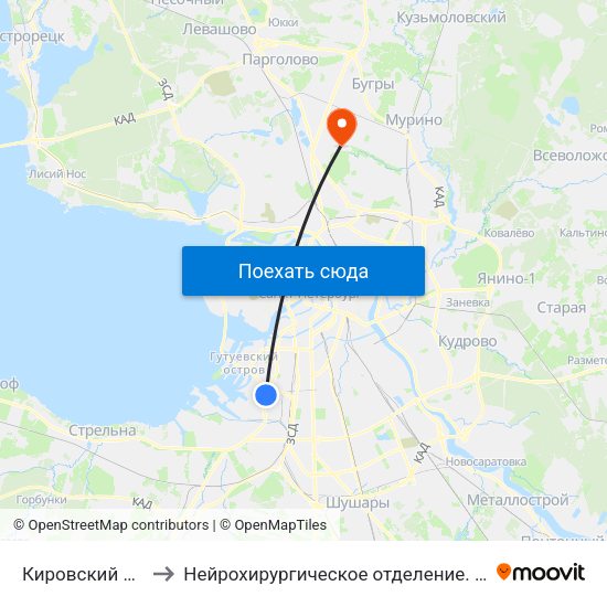 Кировский Завод (Kirovsky Zavod) to Нейрохирургическое отделение. Ленинградской областной клинической больницы map