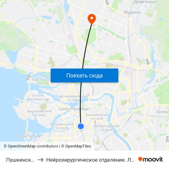 Пушкинская (Pushkinskaya) to Нейрохирургическое отделение. Ленинградской областной клинической больницы map
