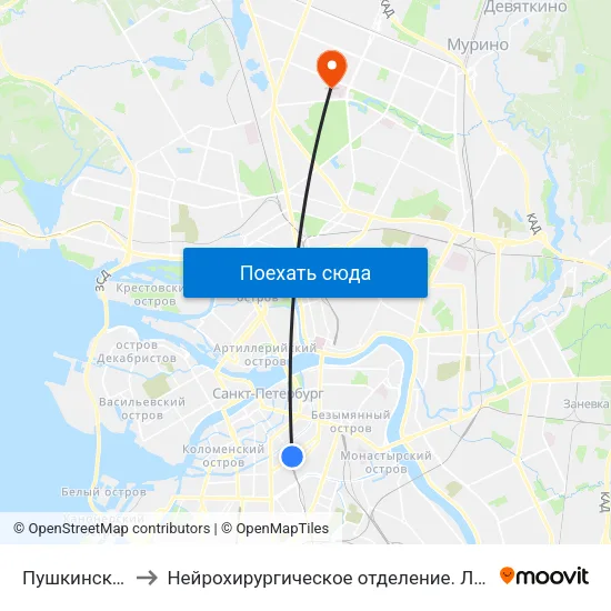 Пушкинская (Pushkinskaya) to Нейрохирургическое отделение. Ленинградской областной клинической больницы map