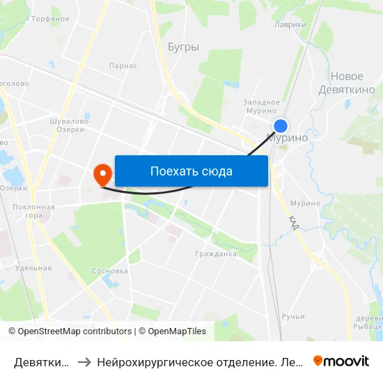 Девяткино (Devyatkino) to Нейрохирургическое отделение. Ленинградской областной клинической больницы map