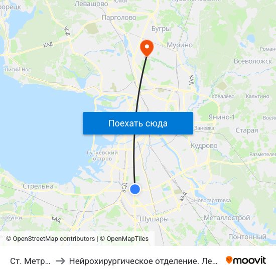 Ст. Метро Московская to Нейрохирургическое отделение. Ленинградской областной клинической больницы map